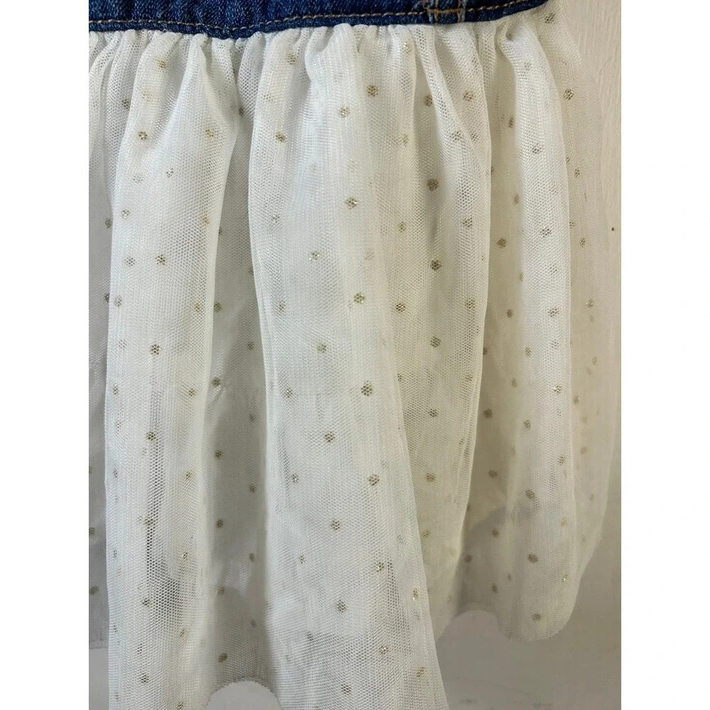 OshKosh B'gosh 24m Baby Girls Denim Tulle Tutu Overall Dress 24M White‎ Gold Dot